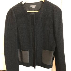 Vince wool sweater jacket with leather accents